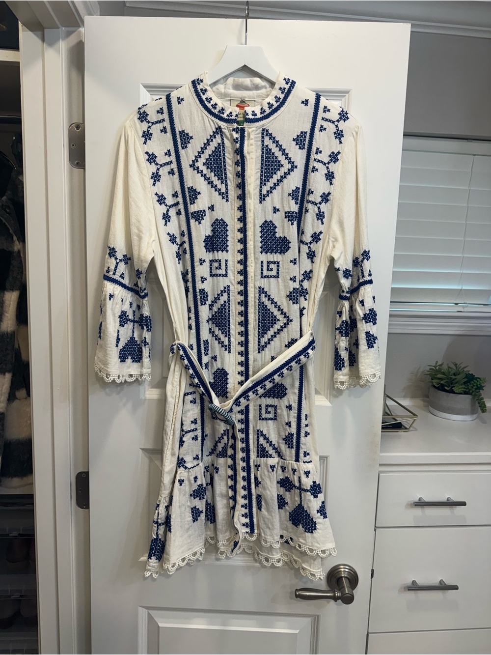 FARM Rio White Dress with Blue Embroidered Motifs
